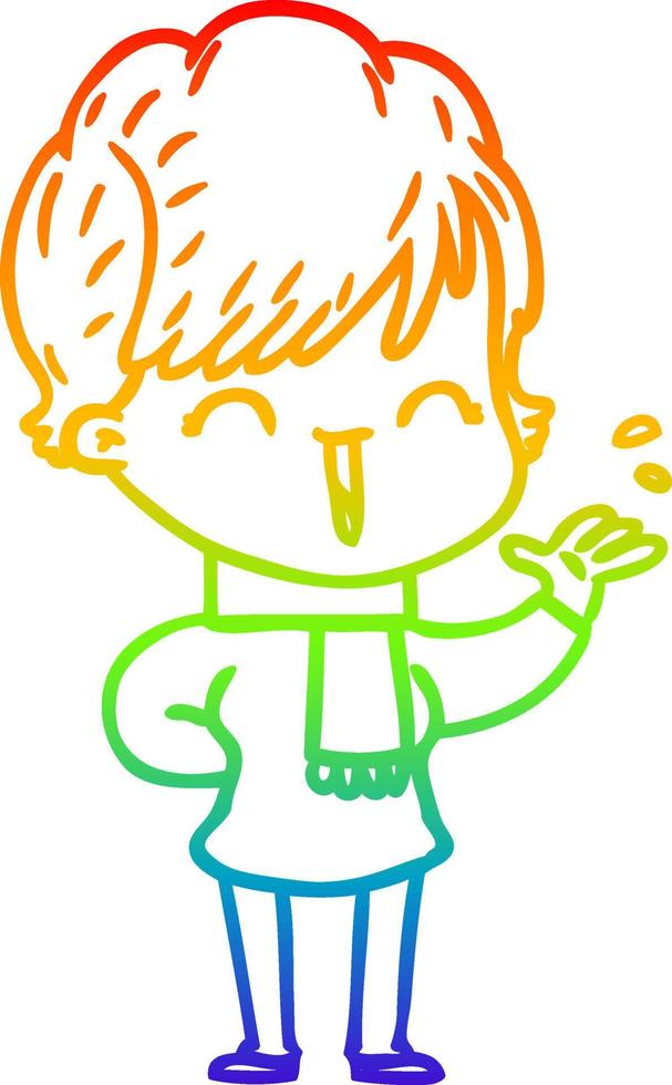 rainbow gradient line drawing cartoon laughing woman vector