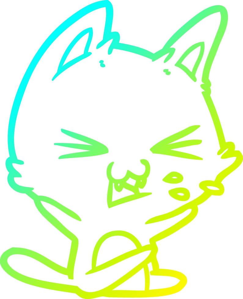 cold gradient line drawing cartoon cat hissing vector
