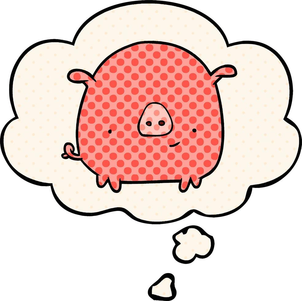 cartoon pig and thought bubble in comic book style vector