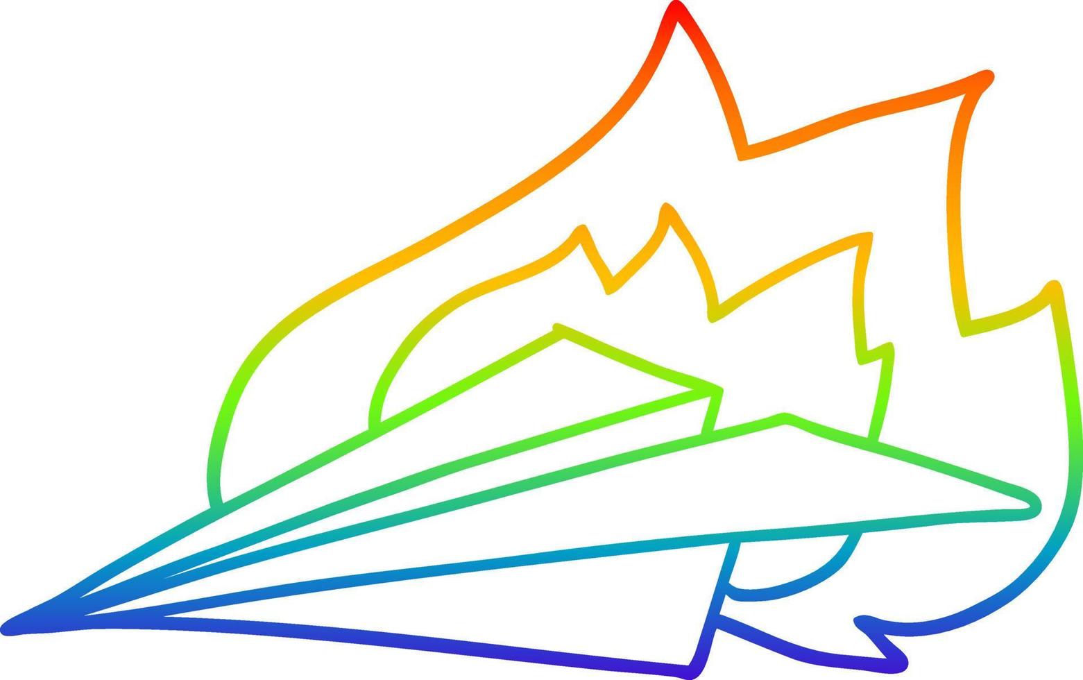rainbow gradient line drawing cartoon burning paper airplane vector