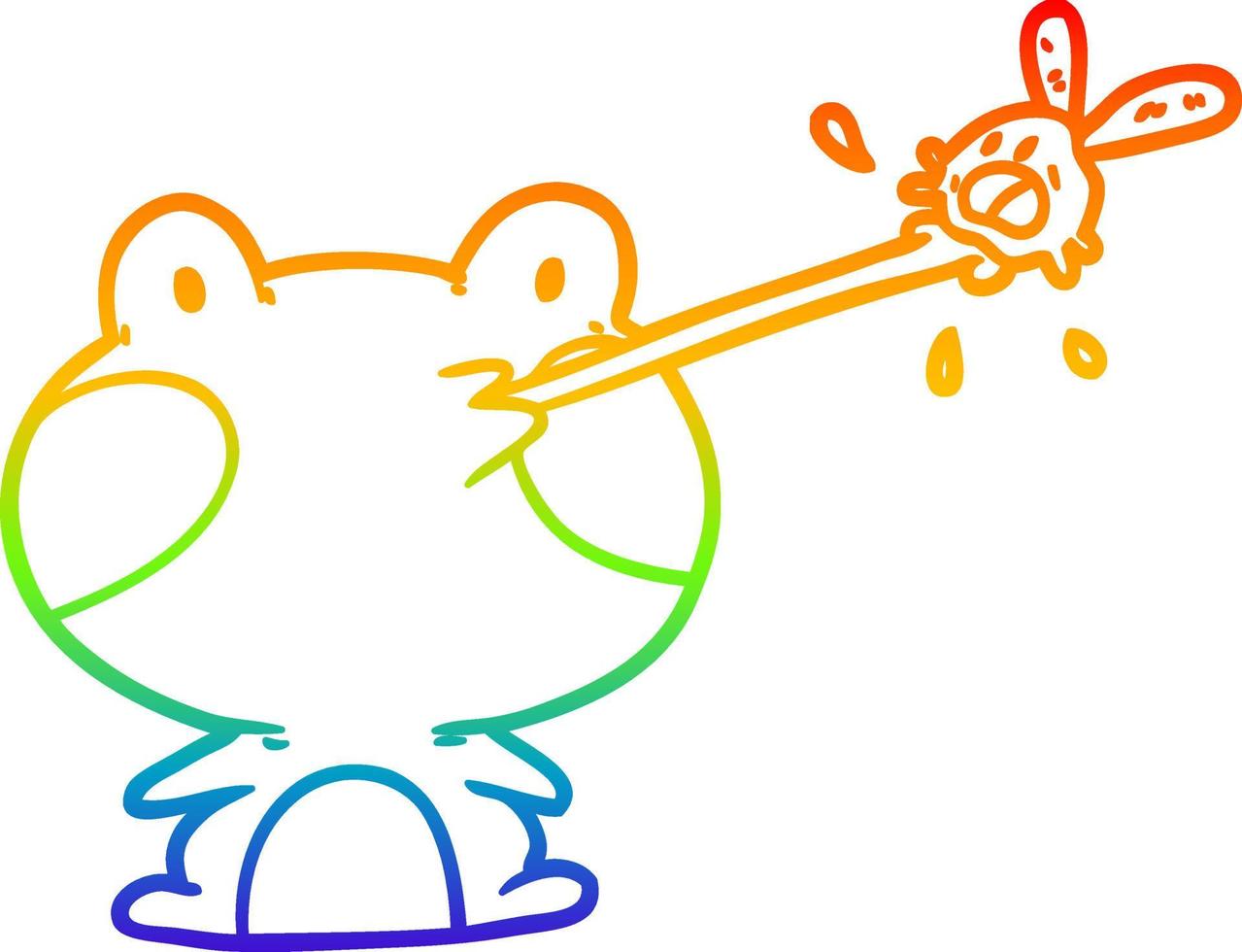 rainbow gradient line drawing cute frog catching fly with tongue vector
