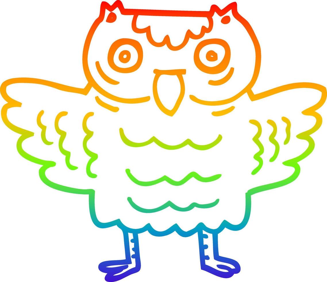 rainbow gradient line drawing cartoon funny owl vector