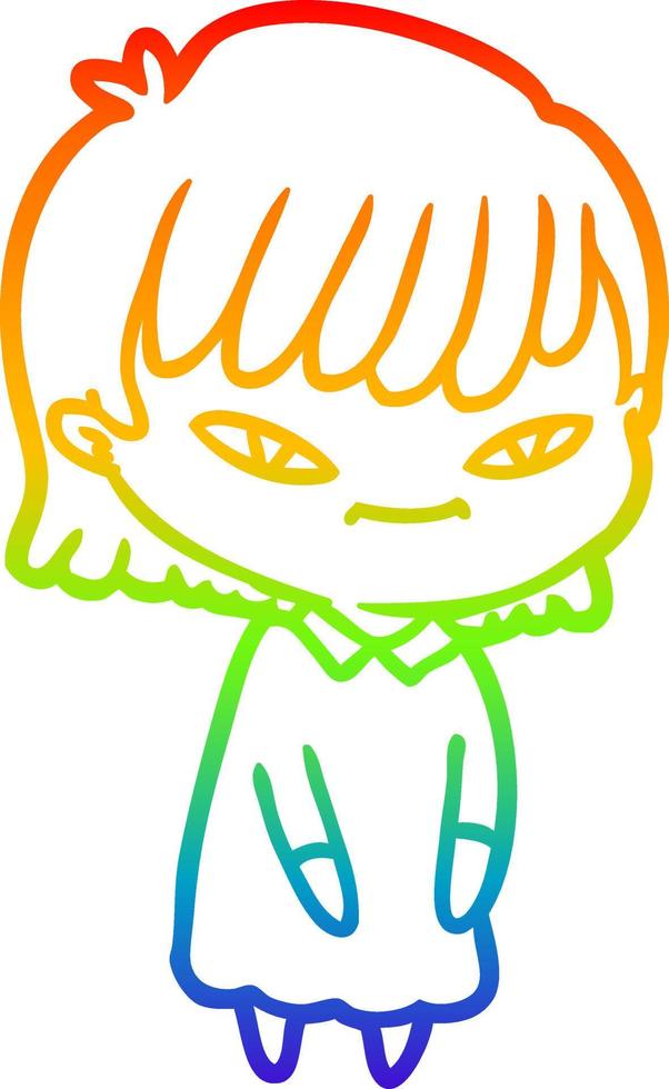 rainbow gradient line drawing cartoon woman vector