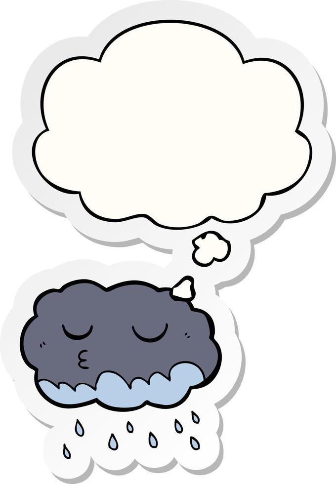 cartoon rain cloud and thought bubble as a printed sticker vector