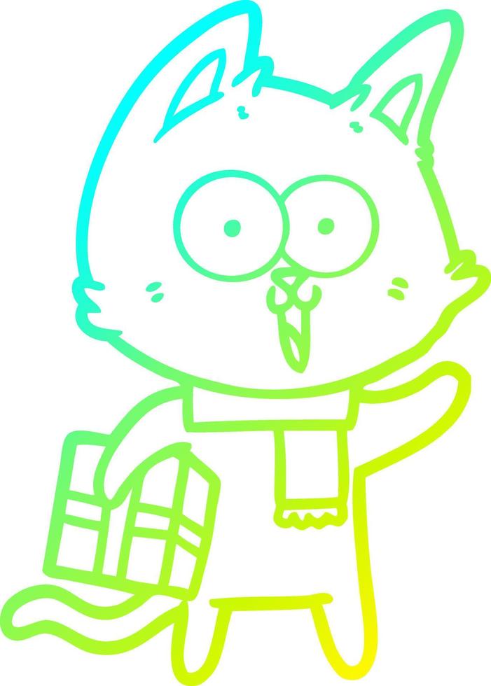 cold gradient line drawing funny cartoon cat vector