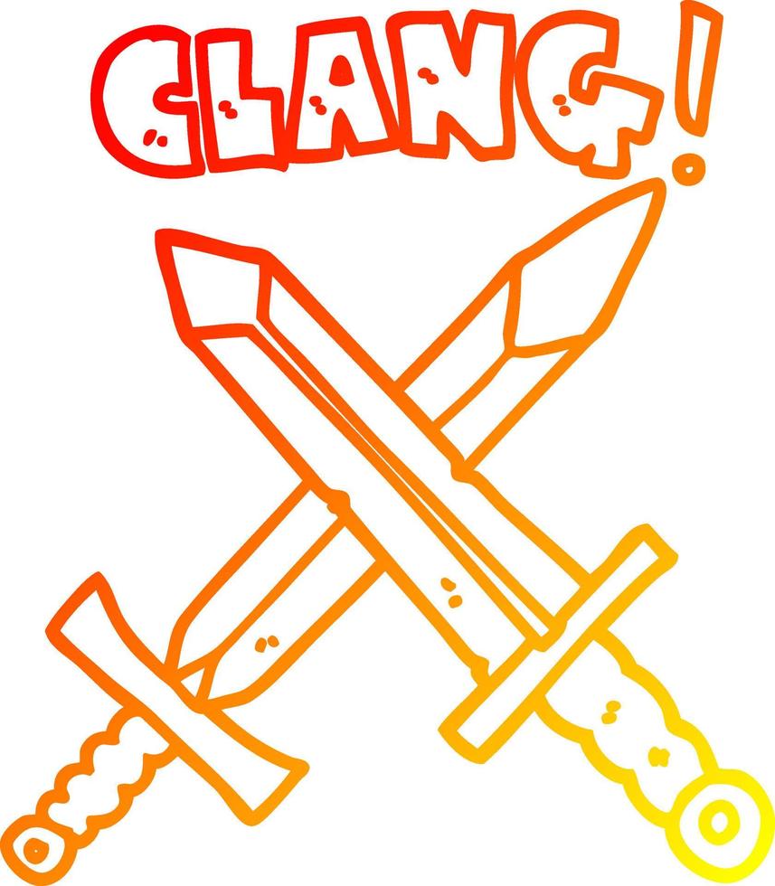 warm gradient line drawing cartoon sword fight vector