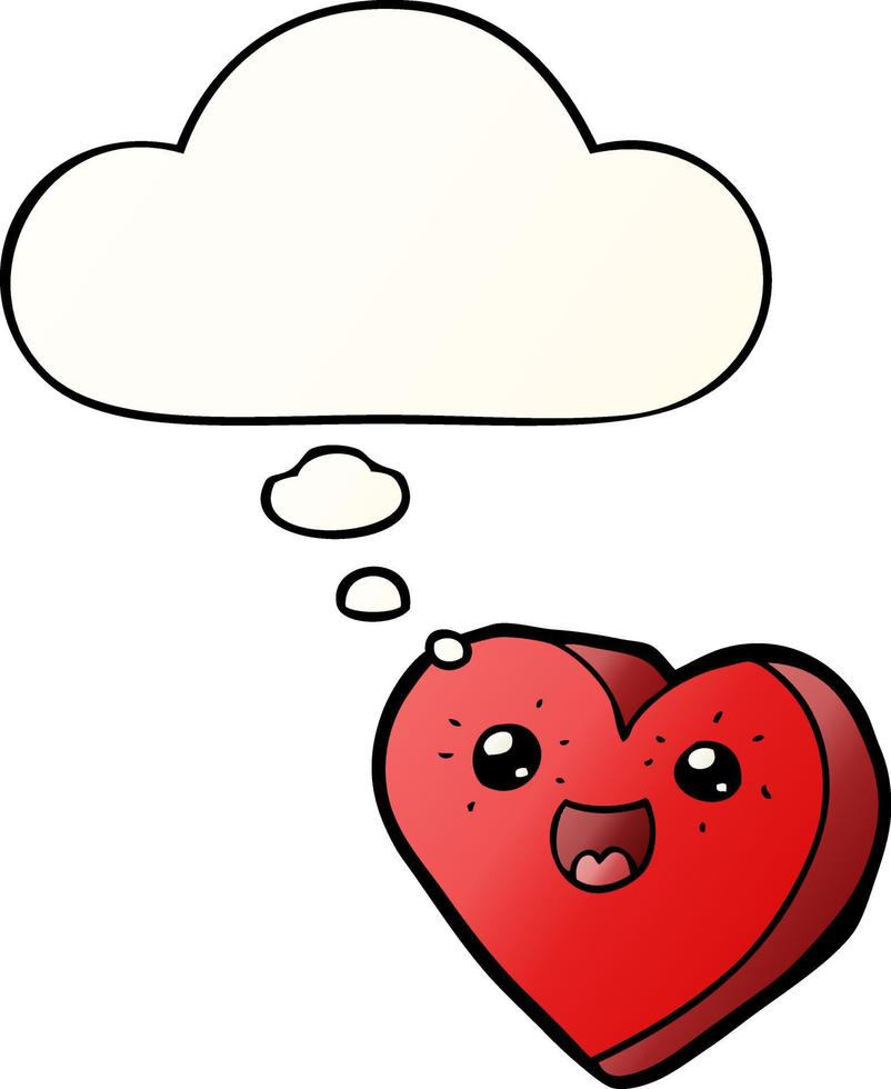 heart cartoon character and thought bubble in smooth gradient style vector