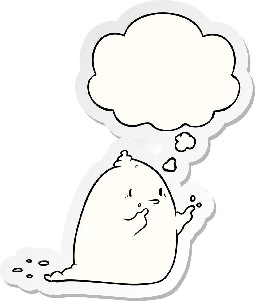 cartoon spooky ghost and thought bubble as a printed sticker vector