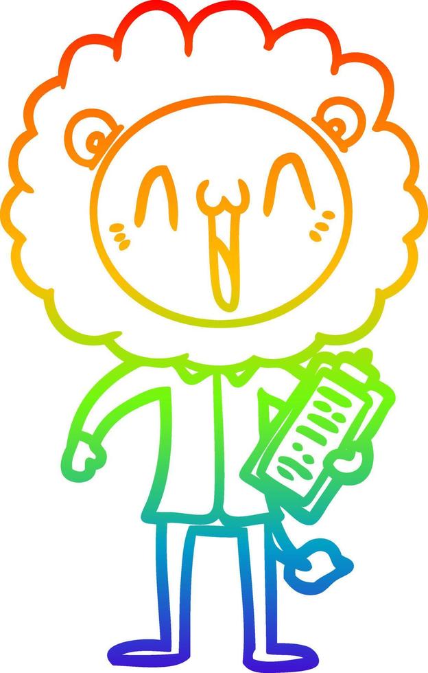 rainbow gradient line drawing happy cartoon lion vector