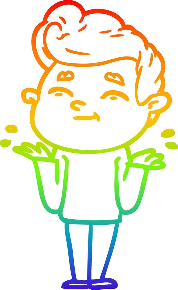 rainbow gradient line drawing happy cartoon man shrugging vector