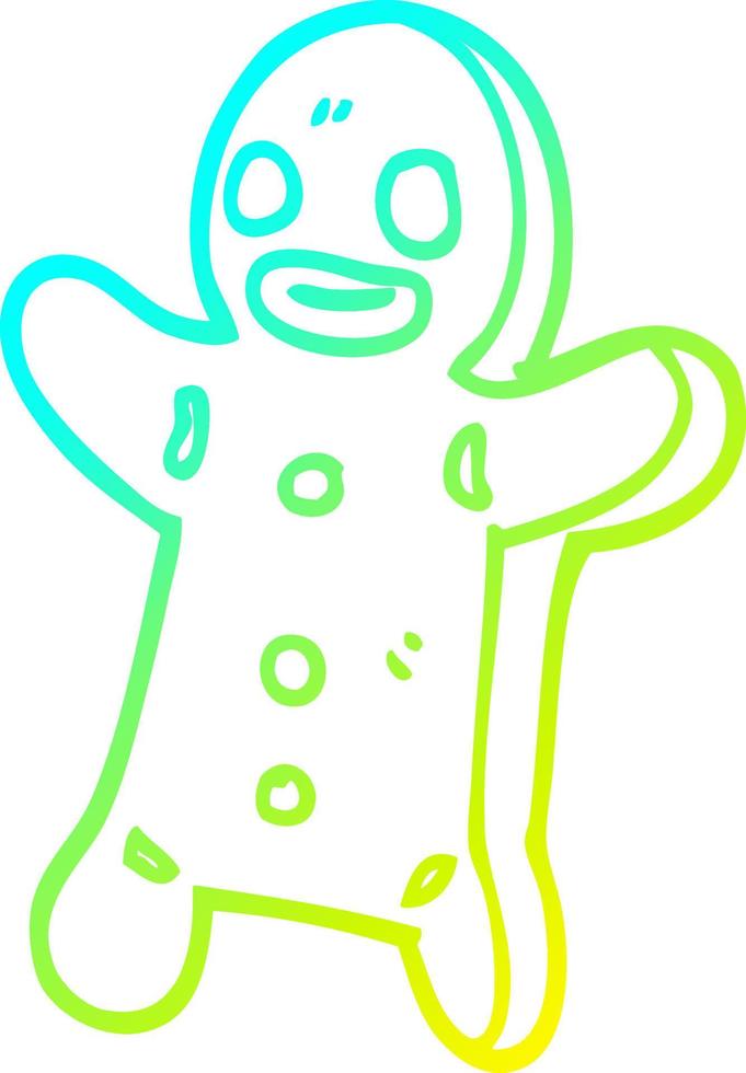 hombre de pan de jengibre de dibujos animados de dibujo de línea de gradiente frío vector