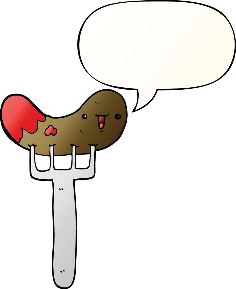 cartoon sausage and fork and speech bubble in smooth gradient style vector