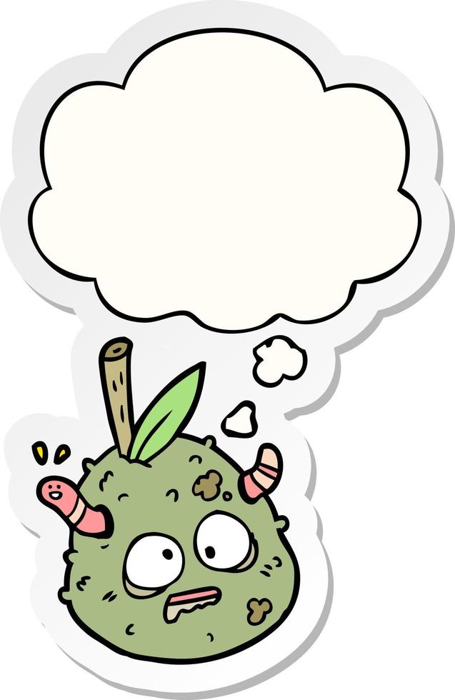 cartoon old pear and thought bubble as a printed sticker vector