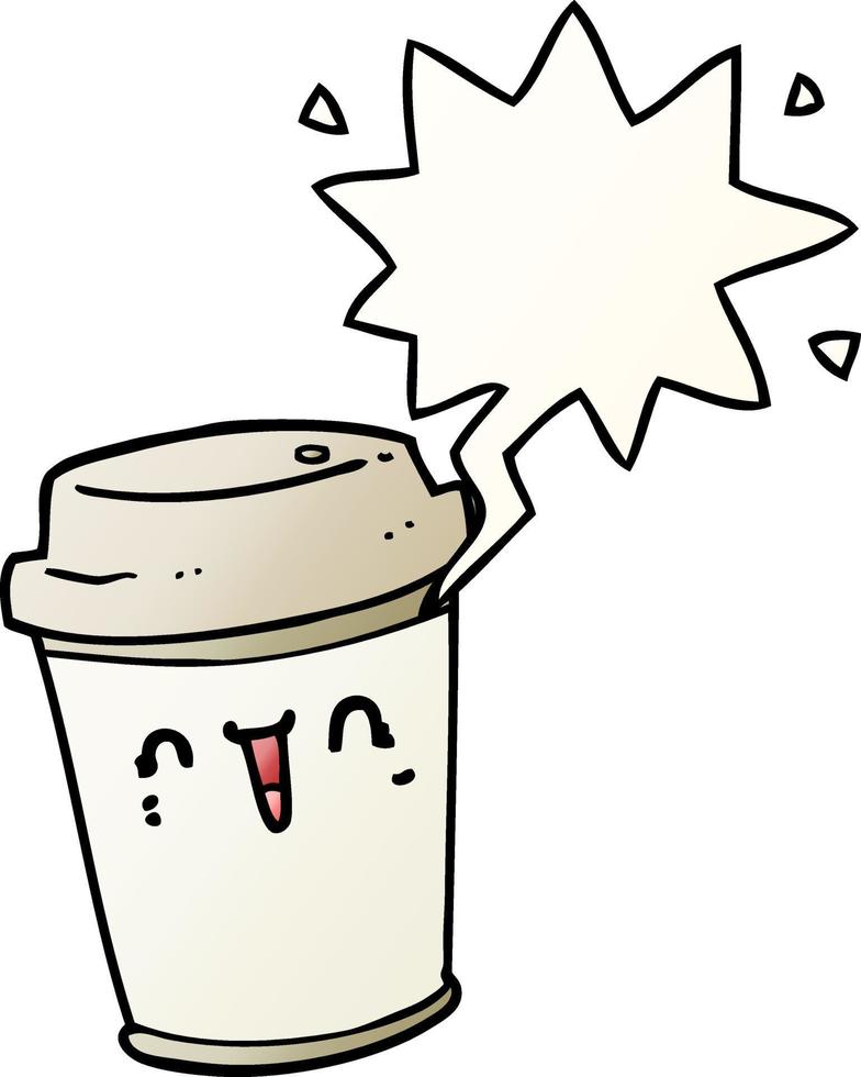 cartoon take out coffee and speech bubble in smooth gradient style vector