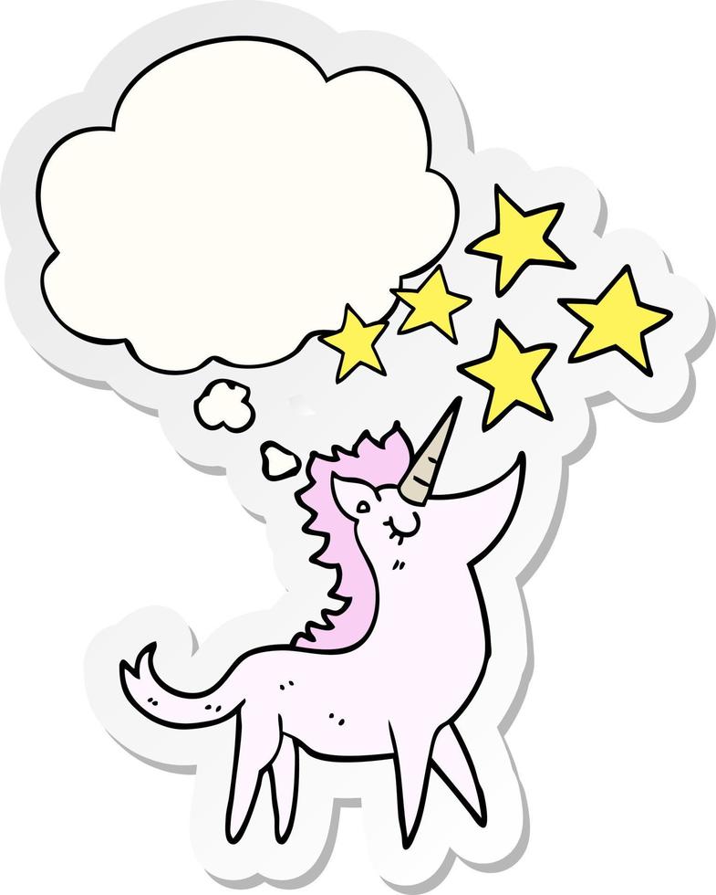 cartoon unicorn and thought bubble as a printed sticker vector