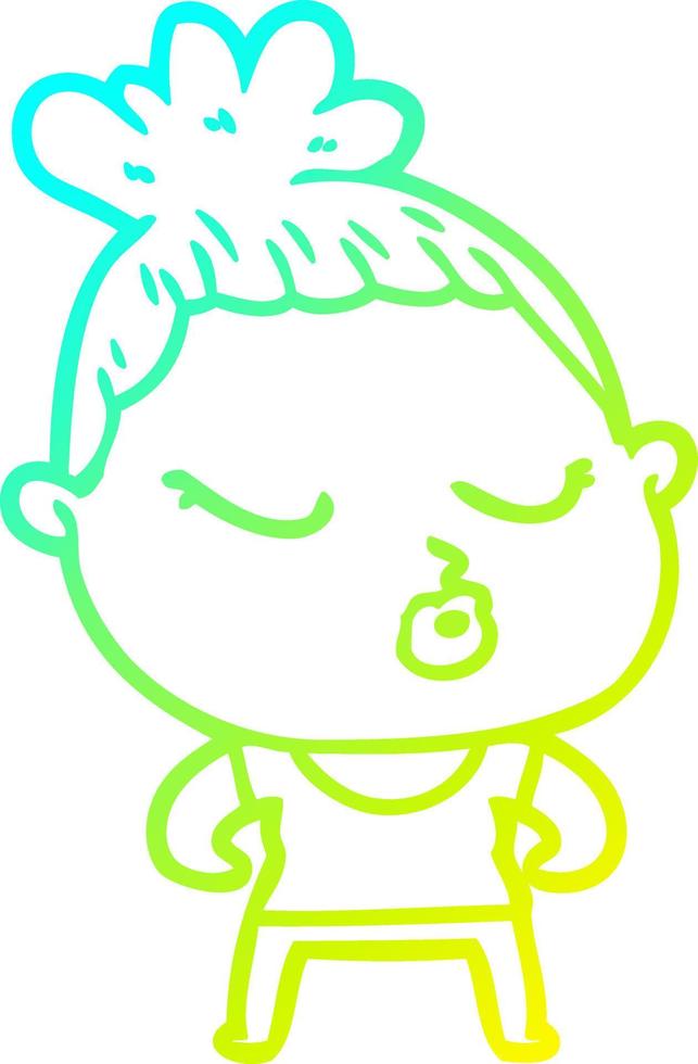 cold gradient line drawing cartoon calm woman vector