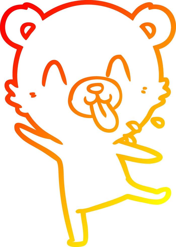warm gradient line drawing rude cartoon polar bear sticking out tongue vector