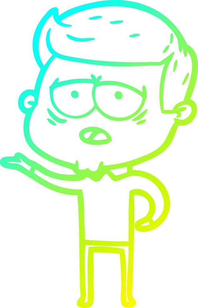 cold gradient line drawing cartoon tired man vector