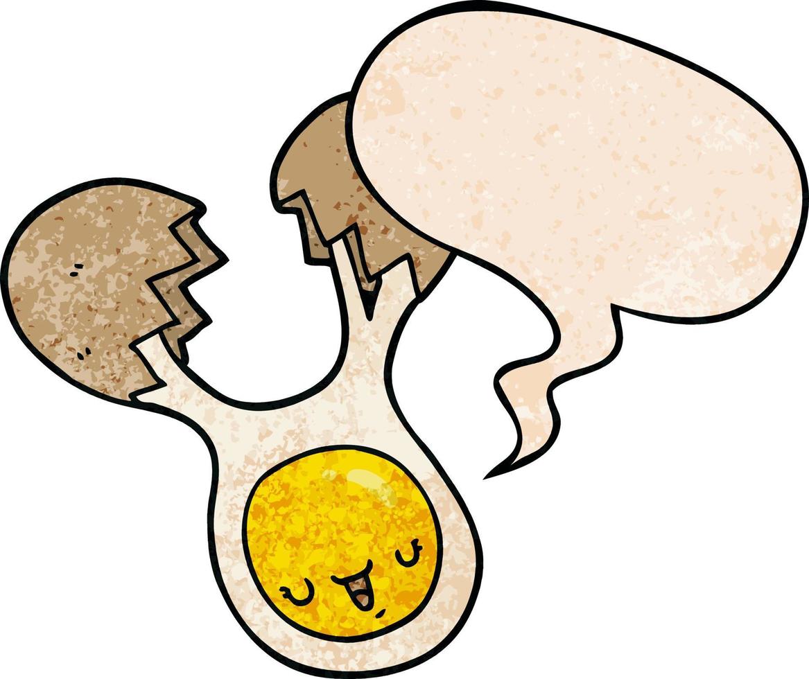 cartoon cracked egg and speech bubble in retro texture style vector