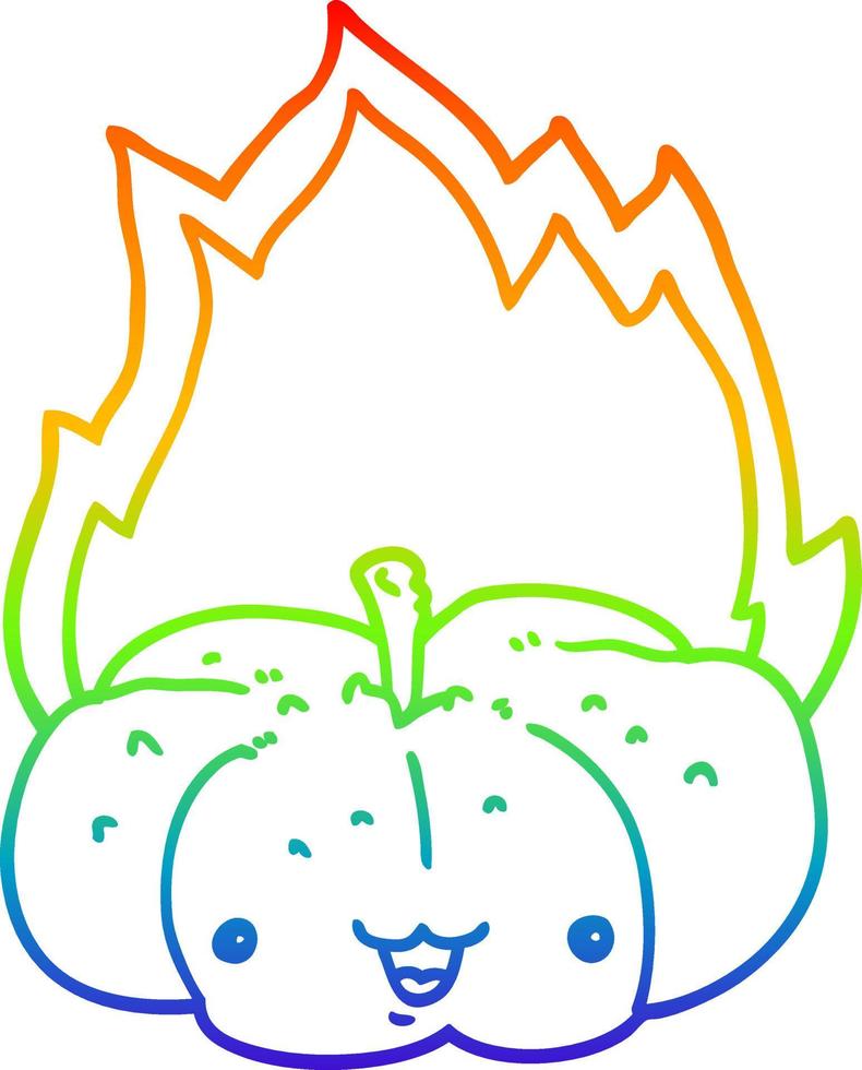 rainbow gradient line drawing cartoon flaming pumpkin vector