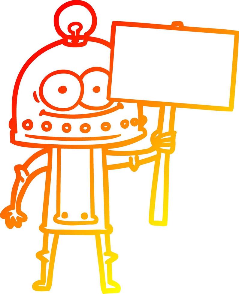 warm gradient line drawing happy carton robot with light bulb vector