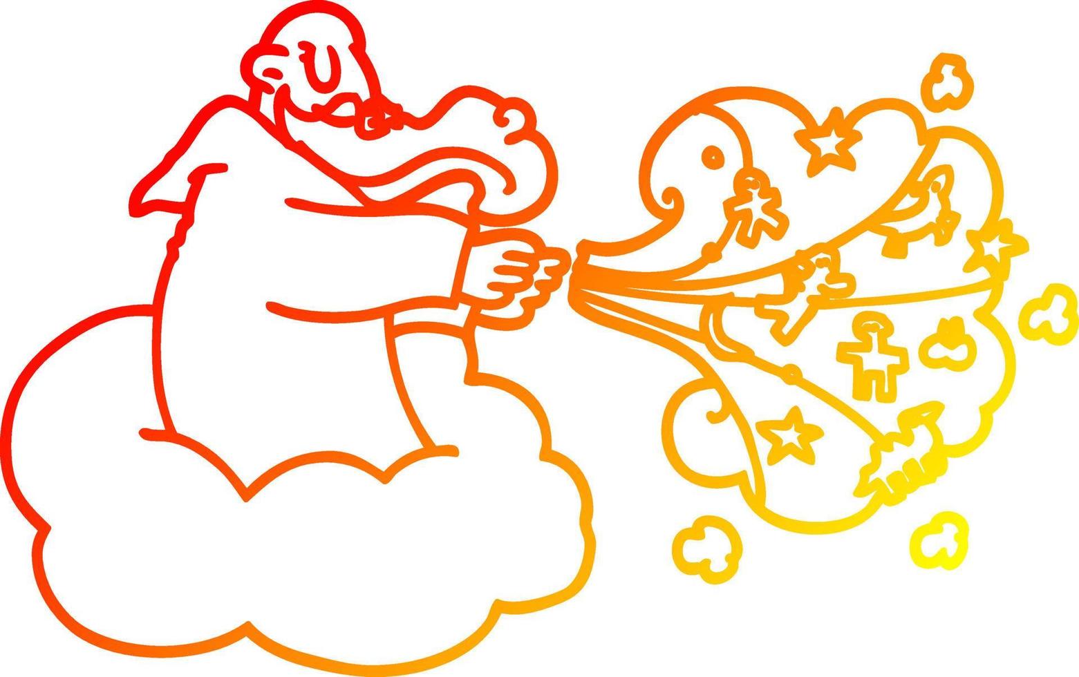 línea de gradiente cálido dibujo dios de dibujos animados en la nube vector