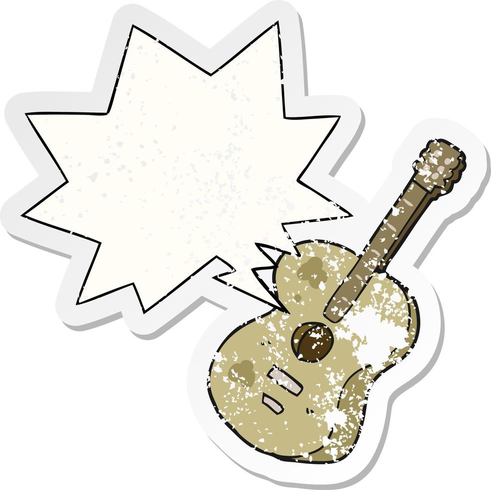 cartoon guitar and speech bubble distressed sticker vector