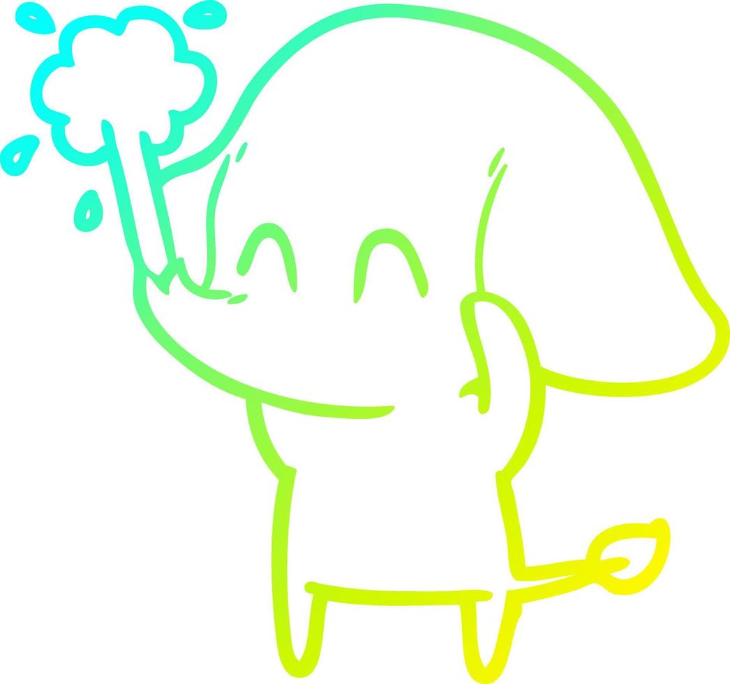 cold gradient line drawing cute cartoon elephant spouting water vector