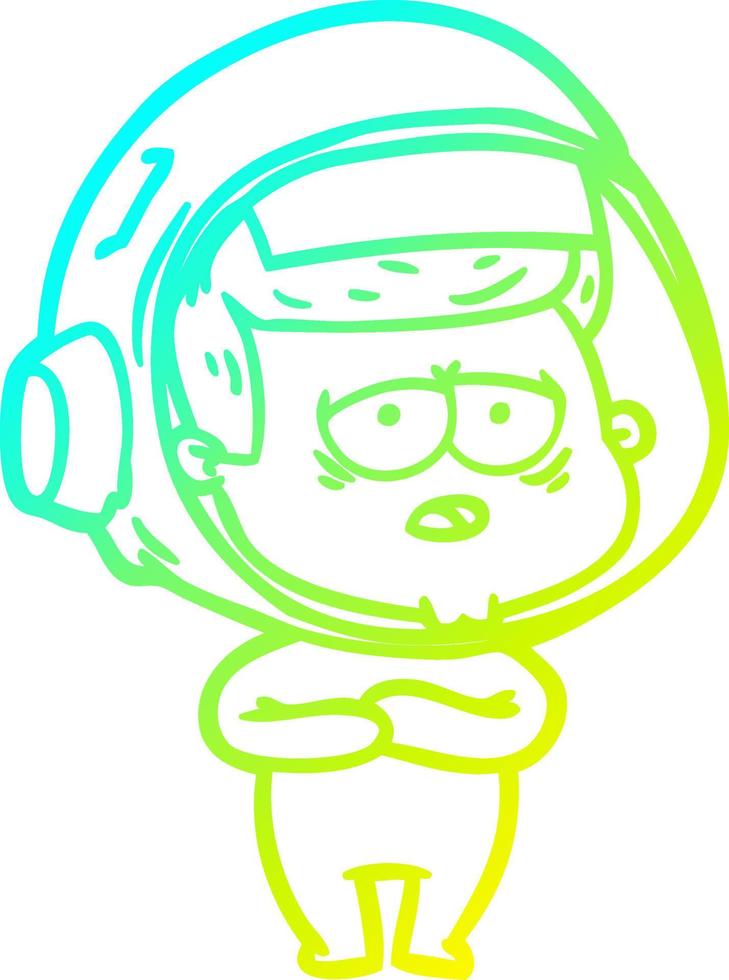 cold gradient line drawing cartoon tired astronaut vector