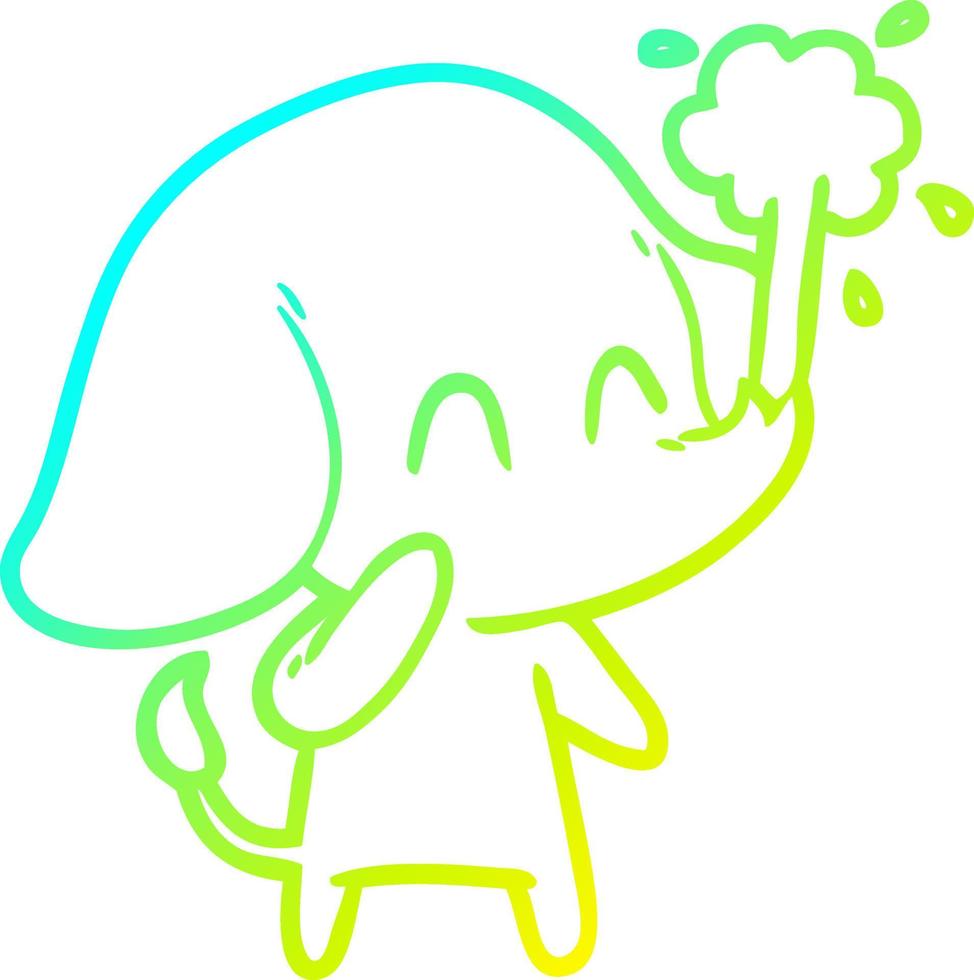 cold gradient line drawing cute cartoon elephant spouting water vector