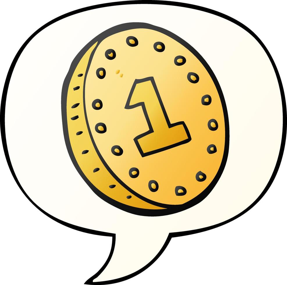 cartoon coin and speech bubble in smooth gradient style vector