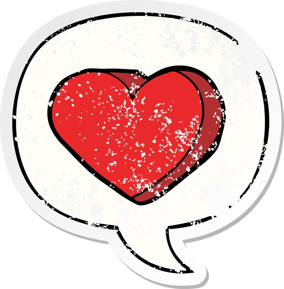 cartoon love heart and speech bubble distressed sticker vector