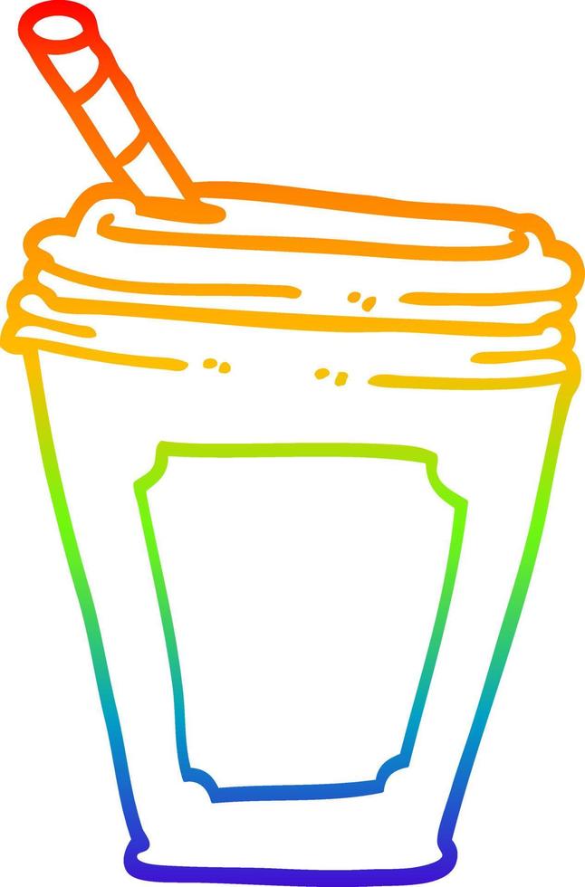 rainbow gradient line drawing cartoon coffee cup with straw vector