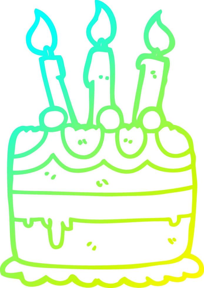 cold gradient line drawing cartoon birthday cake vector