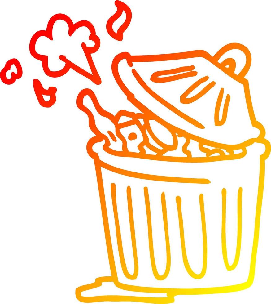 warm gradient line drawing cartoon waste bin vector