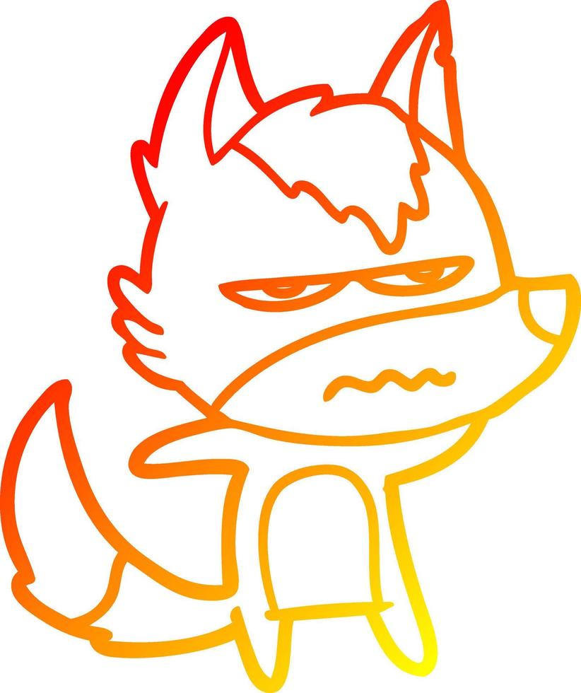 warm gradient line drawing cartoon annoyed wolf vector