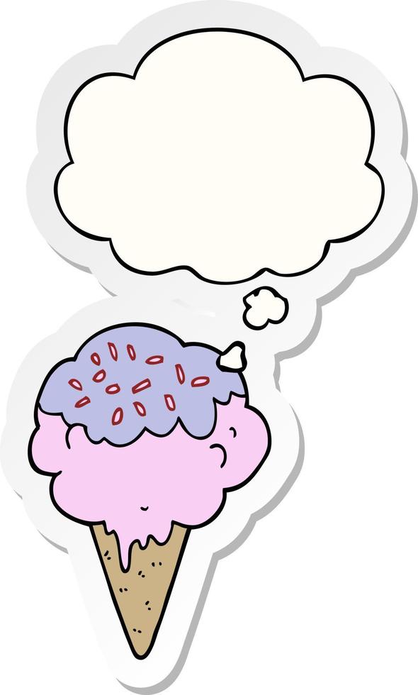 cartoon ice cream and thought bubble as a printed sticker vector
