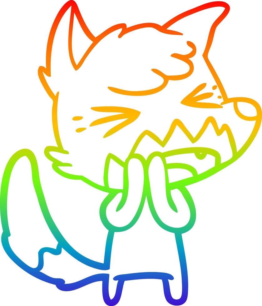 rainbow gradient line drawing angry cartoon fox vector