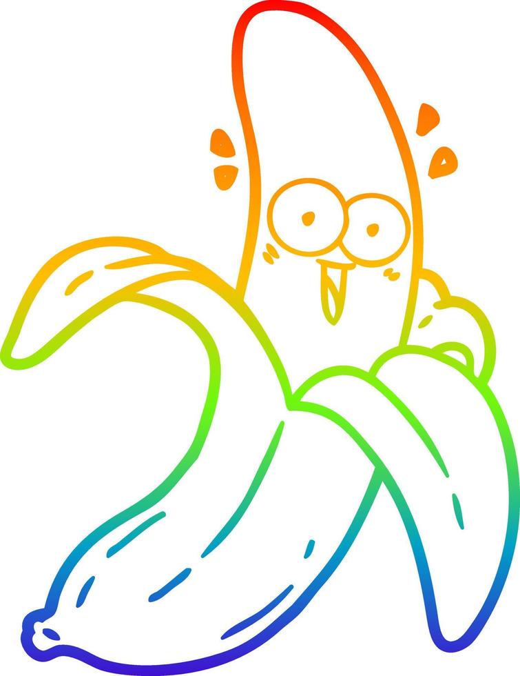 rainbow gradient line drawing cartoon crazy happy banana vector