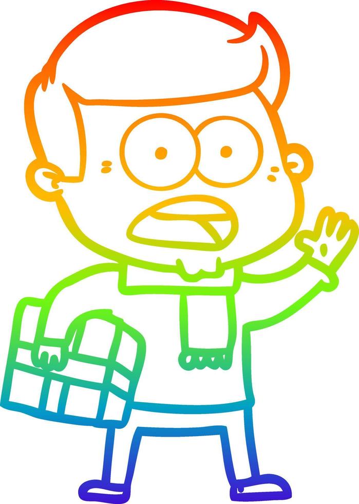 rainbow gradient line drawing cartoon shocked man vector