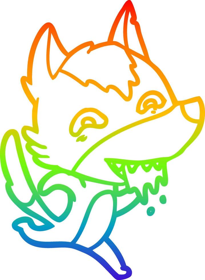 rainbow gradient line drawing cartoon hungry wolf running vector