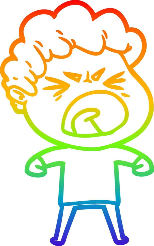 rainbow gradient line drawing cartoon furious man vector
