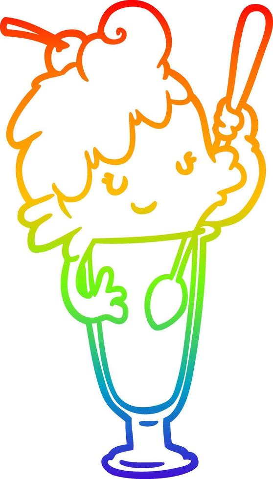 rainbow gradient line drawing ice cream soda girl vector