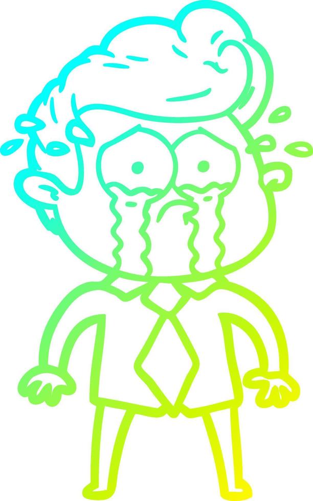 cold gradient line drawing cartoon crying man vector