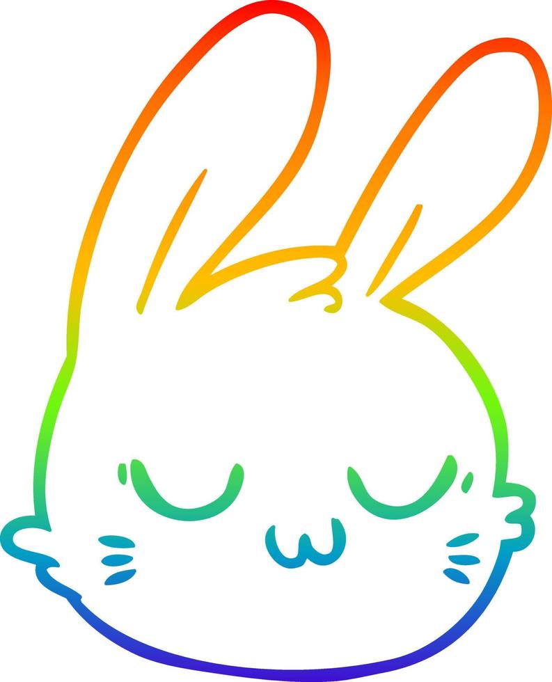 dibujo de línea de gradiente de arco iris cara de conejo de dibujos animados vector