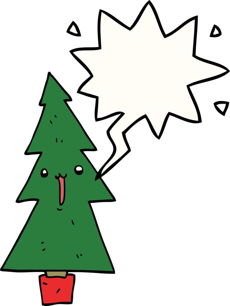 cartoon christmas tree and speech bubble vector