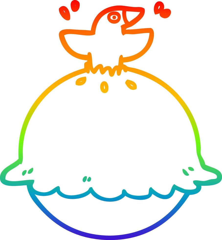 rainbow gradient line drawing cartoon blackbird in a pie vector