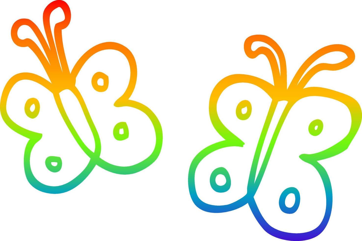 mariposa de dibujos animados de dibujo de línea de gradiente de arco iris vector