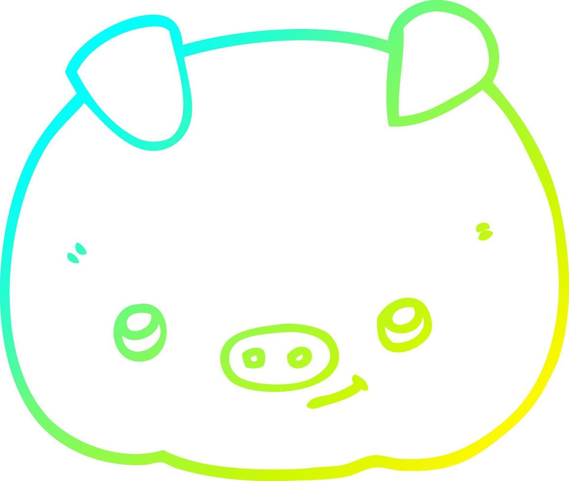 cold gradient line drawing cartoon happy pig vector