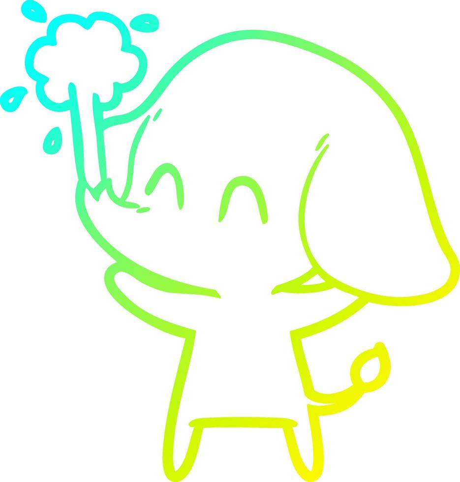 cold gradient line drawing cute cartoon elephant spouting water vector